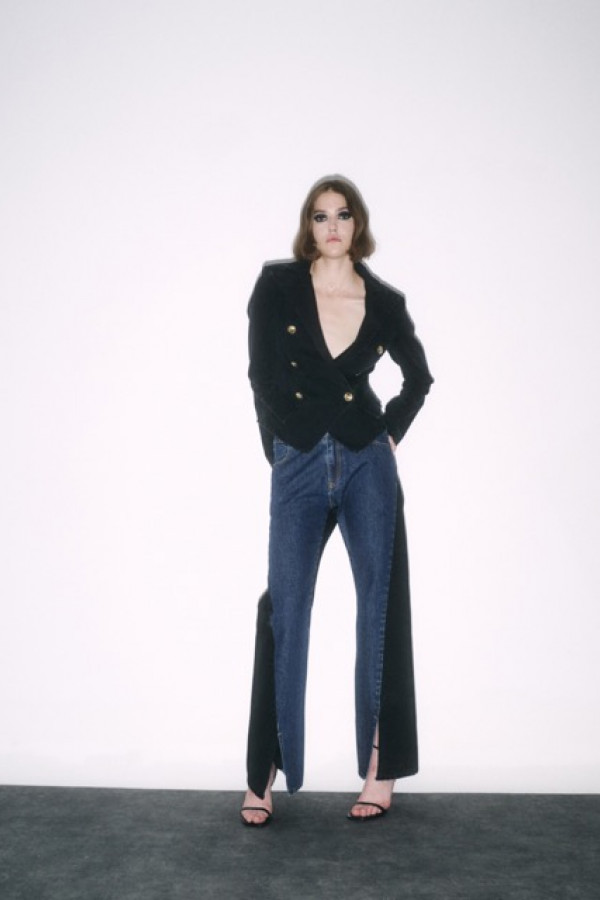 DOUBLE DENIM TROUSERS BLUE AND BLACK